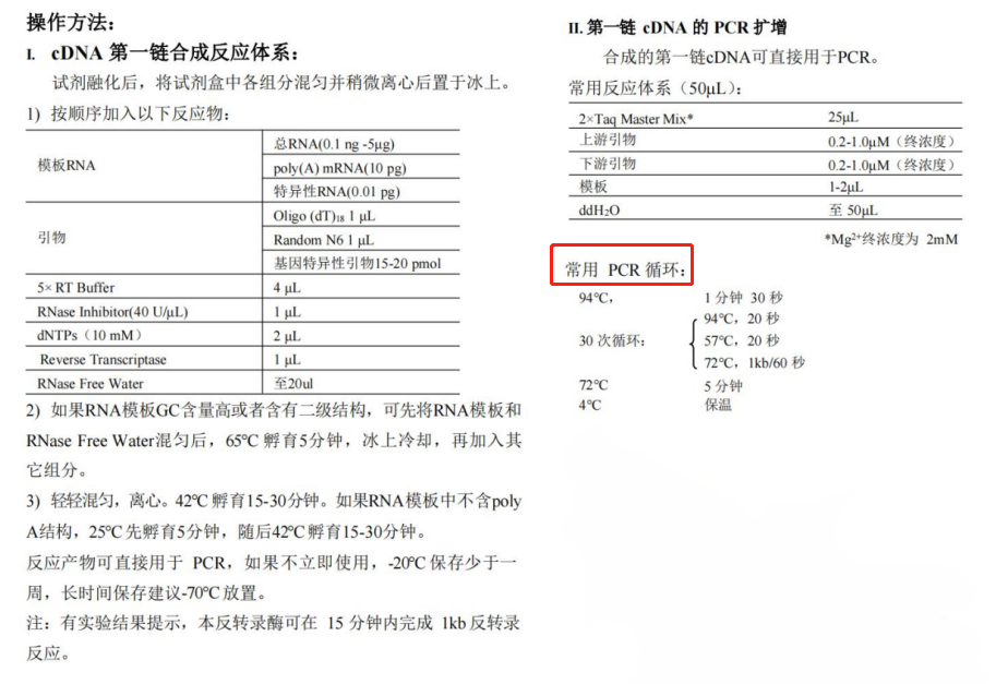 逆轉錄酶操作方法與常用PCR循環(huán)